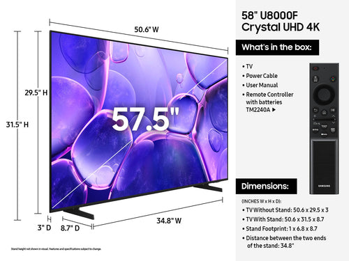 Samsung U8000F UN58U8000FF 147.3 cm (58") 4K Ultra HD Smart TV Wi-Fi Black