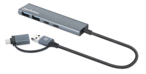 Manhattan USB-C & USB-A Combo Dock/Hub, Ports (4): USB-A (x2) and USB-C (x2), 5 Gbps (USB 3.2 Gen1 aka USB 3.0), USB powered (no external power supply required), Aluminium