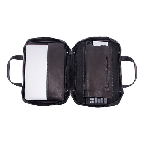 R-Go Tools Laptop bag R-Go Viva, full-grain leather, with integrated laptop stand, shoulder strap, 15.6-inch, black