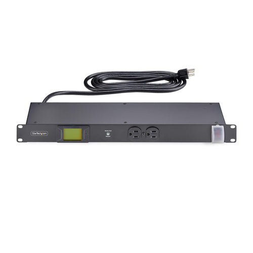 StarTech.com 8-Outlet Horizontal Rack Mount Metered PDU, 1U Server Power Strip w/Surge Protector, 125V/15A, 8ft (2.4m) Power Cable, Power Distribution Unit, TAA