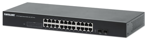Intellinet 24-Port Gigabit Ethernet Switch with 2 SFP Ports, 24 x 10/100/1000 Mbps RJ45 Ports + 2x SFP, IEEE 802.3az, 19" Rackmount