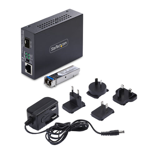 StarTech.com Single-Mode (SM) LC Fiber Media Converter for 10/100/1000 Networks, Standalone Gigabit Ethernet to Fiber Converter, 20km - TAA