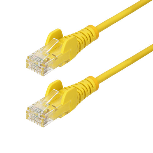 StarTech.com 1ft Yellow Slim CAT6 Ethernet Cable, Snagless, 100W PoE, UTP, LSZH, 28AWG Pure Bare Copper Wire, Slim RJ45 Network Patch Cord w/Strain Reliefs, Individually Tested