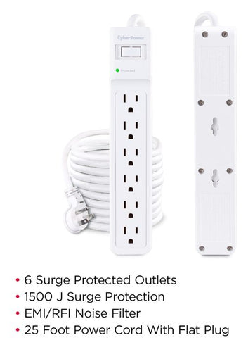 CyberPower B625 surge protector White 6 AC outlet(s) 125 V 7.6 m