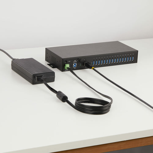 StarTech.com 16-Port Industrial USB 5Gbps Hub with Power Adapter, Metal Enclosure, Mountable, ESD Protection, Terminal Block Power, USB Charging, Dual-Host Switch - TAA