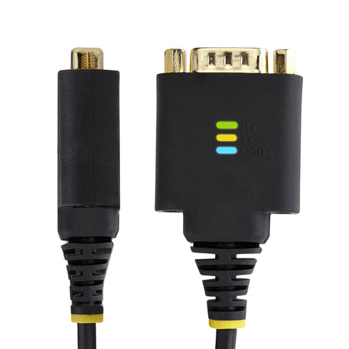 StarTech.com 1ft (30cm) USB to Serial Adapter Cable, COM Retention, Interchangeable Nuts/Screws, USB-A to DB9 RS232, FTDI IC, ESD Protection, Windows/macOS/Linux
