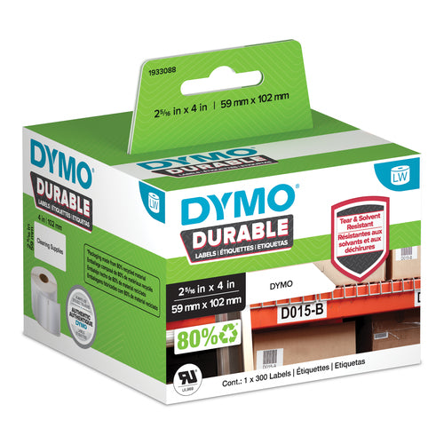 DYMO Original LabelWriter Durable Labels | 59mm x 102mm | White Poly | 300 Self-Adhesive Labels | High-Performance | For LabelWriter Label Makers