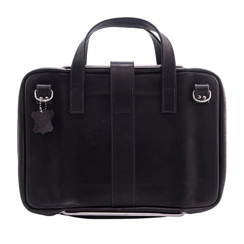 R-Go Tools Laptop bag R-Go Viva, full-grain leather, with integrated laptop stand, shoulder strap, 15.6-inch, black