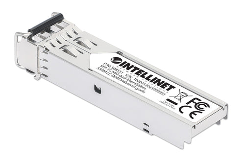 Intellinet Industrial Gigabit Fiber SFP Optical Transceiver Module 1000Base-SX (LC) Multi-Mode Port, 550 m, MSA-compliant for Maximum Compatibility, Silver