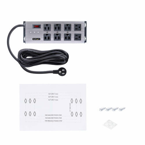StarTech.com 8-Outlet Industrial Power Strip 125V/15A, EMI/RFI Isolation, Surge Protection, Mountable PDU, 12ft/3.6m Power Cord, NEMA 5-15P/R, UL Listed
