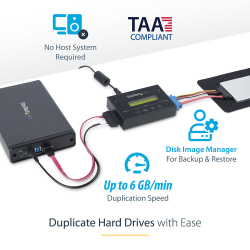 StarTech.com 1:1 Standalone Hard Drive Duplicator with Disk Image Manager For Backup and Restore, Store Several Disk Images on one 2.5/3.5" SATA Drive, HDD/SSD Cloner, No PC Required