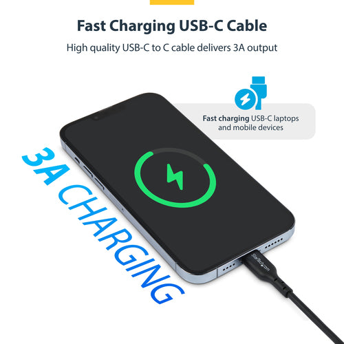 StarTech.com 3m (9.8ft) USB-C Charging Cable, USB C Cable, USB 2.0 Type-C Laptop Charger Cord, 60W 3A Power Delivery, TPE Jacket, USB-C Data Transfer Cable, M/M