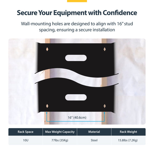 StarTech.com 10U Wall Mount Network Rack - 14 inch Deep (Low Profile) - 19" Patch Panel Bracket for Shallow Server, IT Equipment, Network Switches - 77lbs/35kg Weight Cap., Black