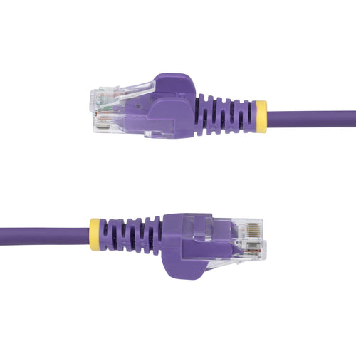 StarTech.com 1ft Purple Slim CAT6 Ethernet Cable, Snagless, 100W PoE, UTP, LSZH, 28AWG Pure Bare Copper Wire, Slim RJ45 Network Patch Cord w/Strain Reliefs, Individually Tested