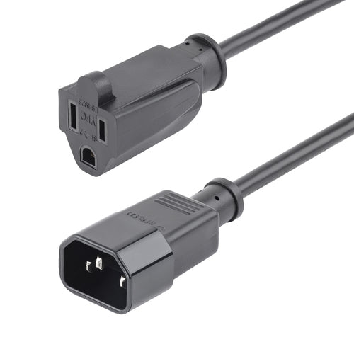 StarTech.com 1ft (30cm) Power Extension Cord, IEC 320 C14 to NEMA 5-15R, 10A 125V, 18AWG, 10 Pack, Black Computer Power Extension Cord, AC Outlet Extension Cable for Power Supplies/ PDUs / Network Equipment, UL Listed