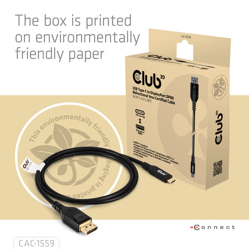 CLUB3D USB Type C Cable to DP 2.1 Bi-Directional VESA DP80 Certified Cable M/M 1m/3.28ft