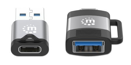 Manhattan 2-Piece Set: USB-C to USB-A and USB-A to USB-C Adapters, Male/Female conversions, 5 Gbps (USB 3.2 Gen1 aka USB 3.0), SuperSpeed USB, Black/Silver, Lifetime Warranty