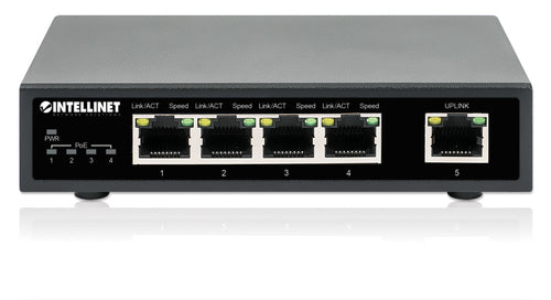 Intellinet 5-Port Gigabit Ethernet PoE+ Switch, Four PSE PoE Ports, IEEE 802.3at/af (PoE+/PoE) Compliant, PoE Power Budget up to 62 W, Desktop Format