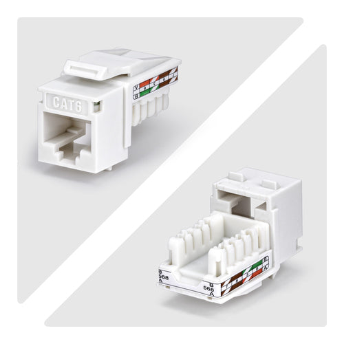StarTech.com Cat6 Keystone Jack, 24-Pack RJ45 Ethernet Keystone Jacks, UTP Cat6 Wall Jack, 90-Degree 110 Punch Down, White