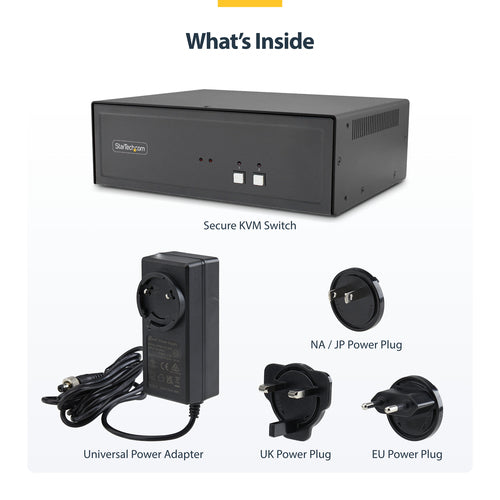 StarTech.com Secure 2-Port Dual-Monitor KVM Switch, DVI, NIAP 4.0 Desktop KVM, Metal Housing, CAC Port, Made in the USA