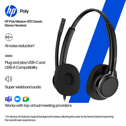 HP Poly Mission 415 Monaural USB Wired Headset Classic (Bulk)