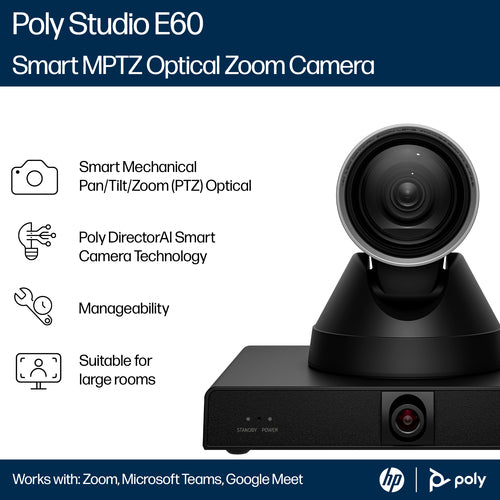 HP Poly Studio E60 Smart Camera 4K MPTZ with 12x Optical Zoom TAA