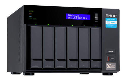 QNAP TVS-672X NAS Tower Intel® Core™ i3 i3-8100T 8 GB DDR4 0 TB QNAP Turbo System Black