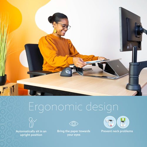 R-Go Tools Document holder R-Go Read2Write, suitable for reading and writing, ergonomic, with soft foam wrist rest, matt acrylic