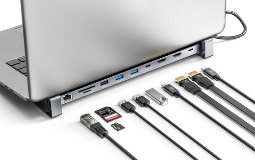 Manhattan USB-C Dock/Hub with Card Reader and MST, Ports (x7): Ethernet, HDMI (x2 4k@60Hz), USB-A (x3) and USB-C, with Power Delivery (PD) 100W- requires external USB-C charger (not included). USB powered (no external power supply required) when PD is