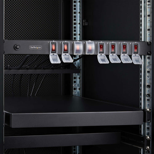 StarTech.com 8-Outlet Horizontal Rack Mount PDU, 1U Power Strip, Individual Outlet On/Off Switches with Covers, 15A Circuit Breaker, 8ft/2.4m Cord, NEMA 5-15P/R