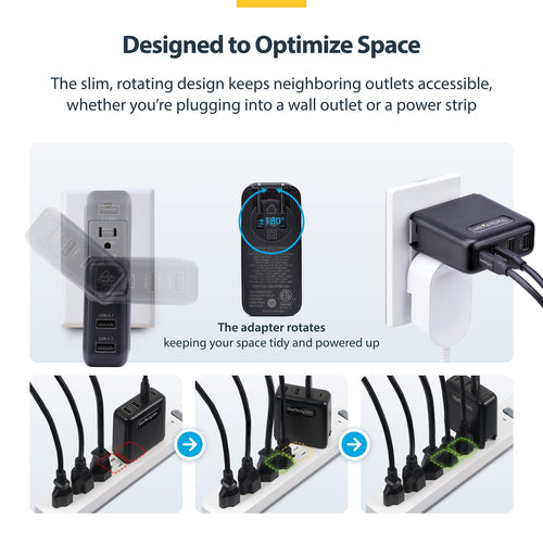 StarTech.com 100W USB-C Wall Charger, 2x USB-C/2x USB-A, Quick Charging Portable GaN Charger Power Adapter, USB Power Delivery 3.0