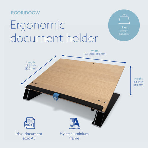 R-Go Tools Document holder R-Go Read2Write, suitable for reading and writing, ergonomic, with soft foam wrist rest, oak wood