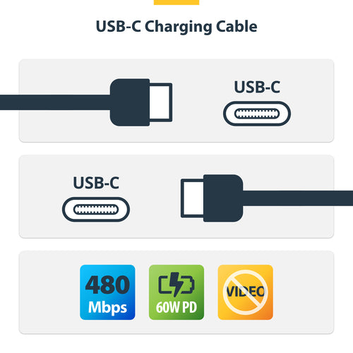 StarTech.com 15ft (4.5m) USB-C Charging Cable, Charge & Sync, 60W (3A) PD, USB 2.0 Laptop Charger Cable, TPE Jacket - Black USB C Charging Cord