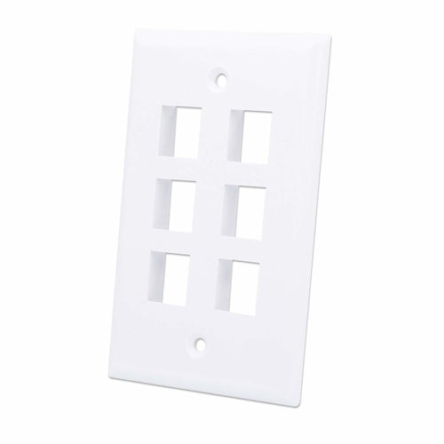 Intellinet 6-Outlet Keystone Wall Plate, White