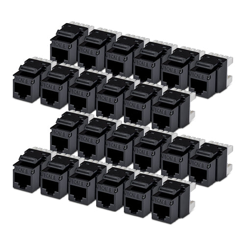 StarTech.com Cat6 Keystone Jack, 24-Pack RJ45 Ethernet Keystone Jacks, UTP Cat6 Wall Jack, 180-Degree 110 Punch Down, Black
