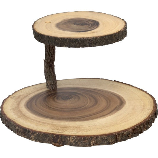 Lipper Acacia Bark Footed 2 Tier Server with Post